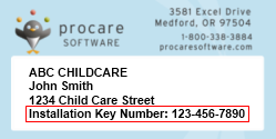 Mailing Label with Installation Key Number